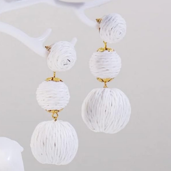 Chunky White Rattan Earrings Wicker Bold Statement Wicker Dangle 80s 90s New - Picture 5 of 6